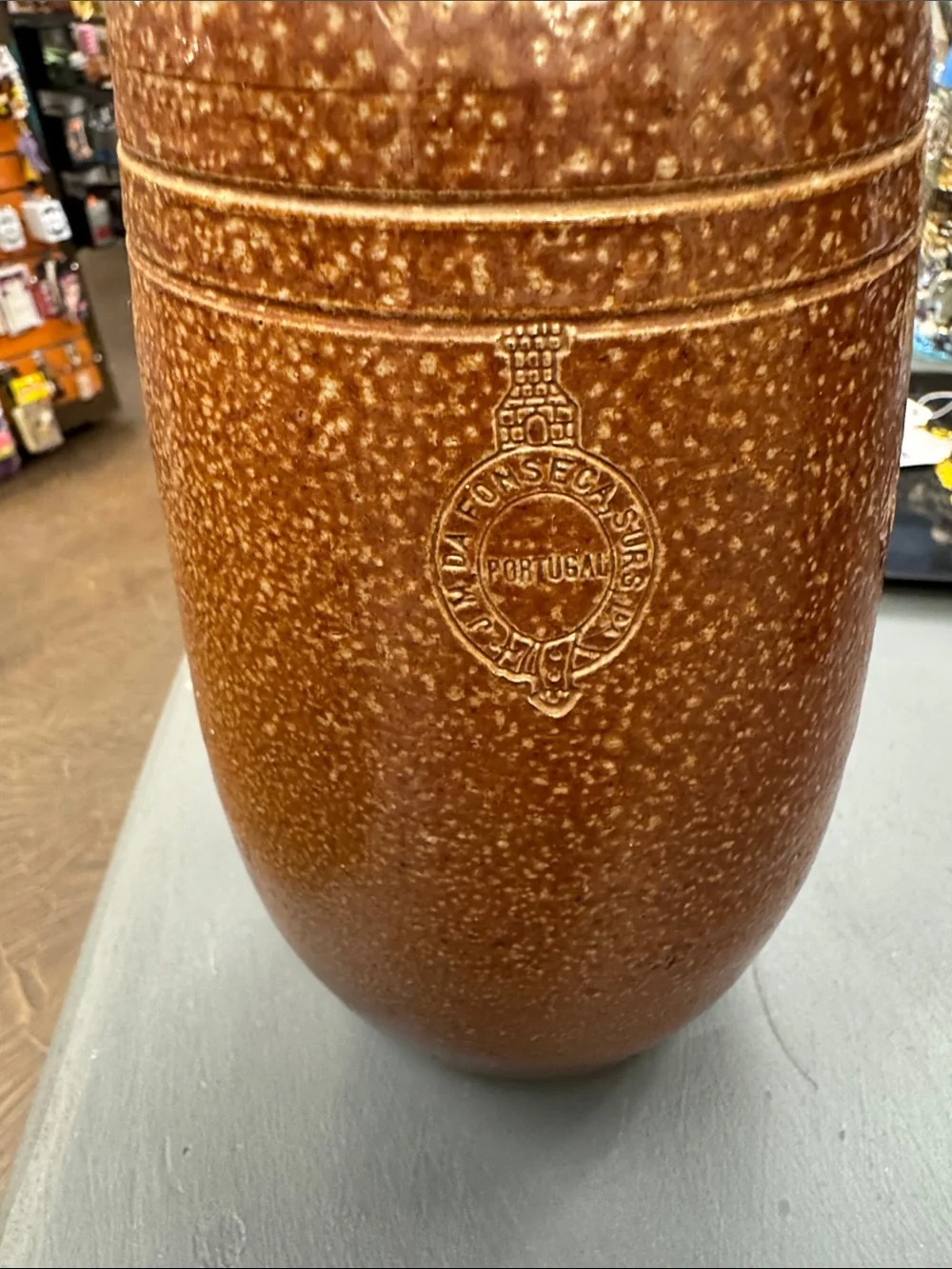 Speckled Brown Stoneware wine bottle from Areosa Lisboa Portugal